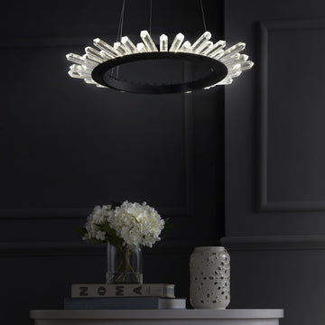 Elsa 24" Adjustable Integrated LED Modern Crystal Pendant - JONATHAN Y